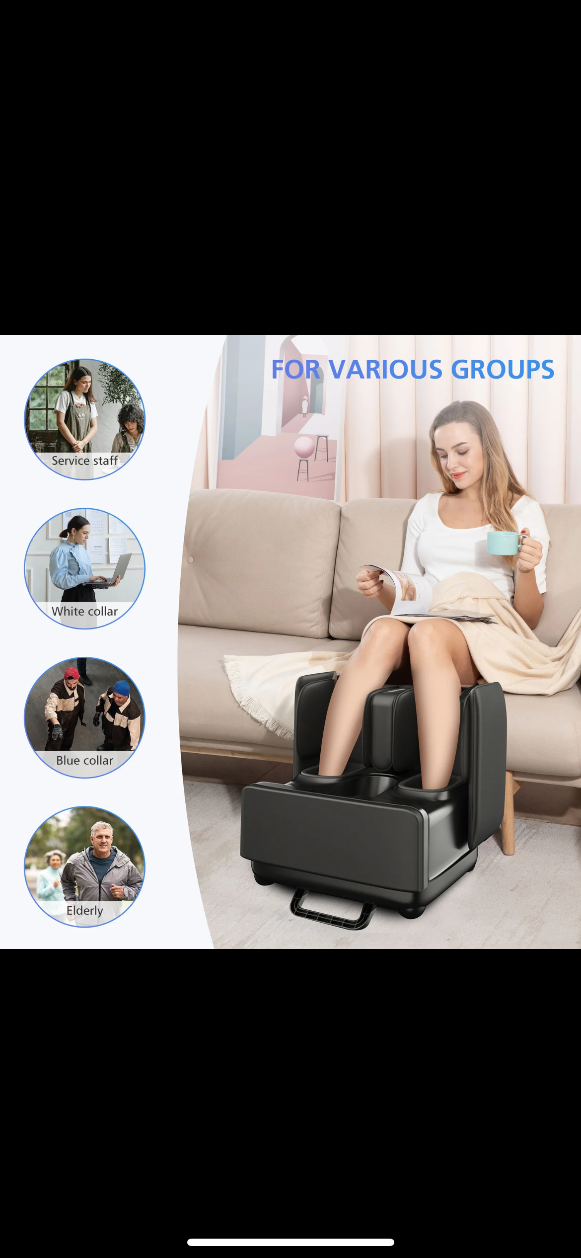 2~in~1 Heated  Ottoman Foot & Calf  Massager __ Shiatsu, Compression, Vibration, Adjustable Angle, Fits Up to Men's 13